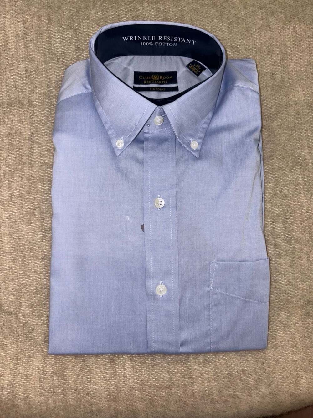 Club Room Men's Regular Fit Wrinkle Resistant 100% Cotton Light Blue Dress Shirt